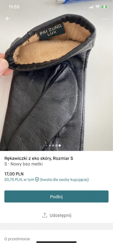 Rękawiczki damskie z eko skóry, Rozm. S