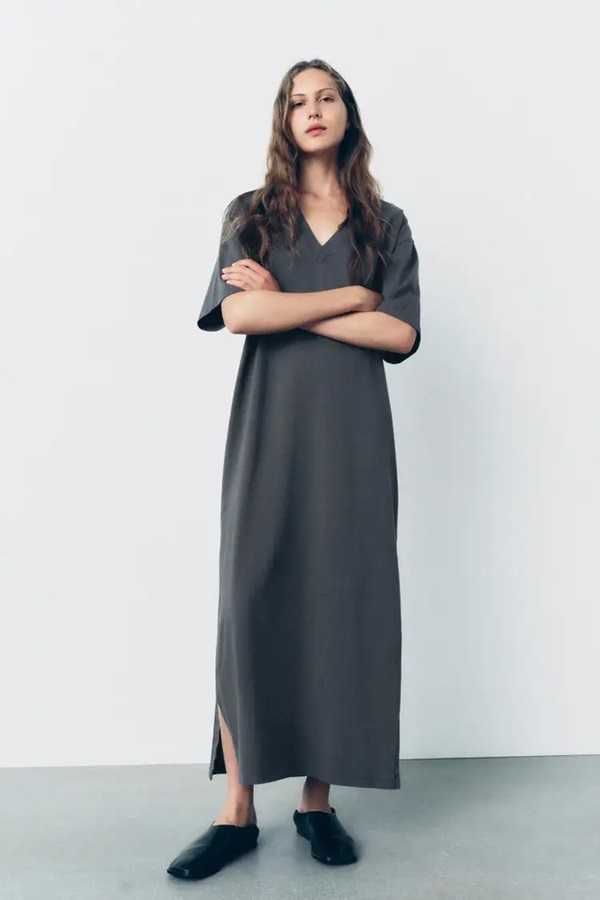 Сукня футболка міді із щільної бавовни Zara -  S