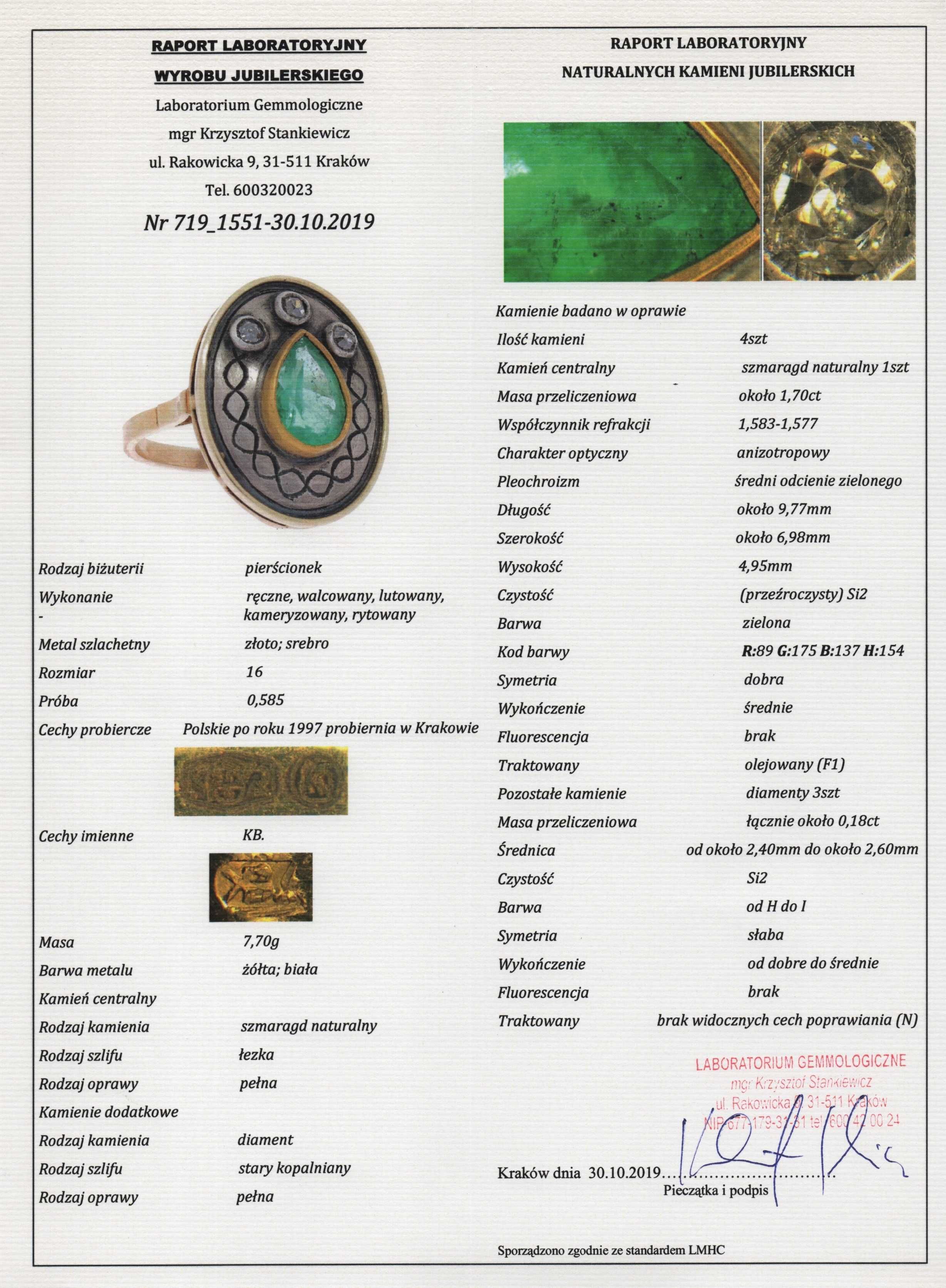 Boski Złoty Pierścionek - 7,70g - SZMARAGD - DIAMENTY - KRAKÓW