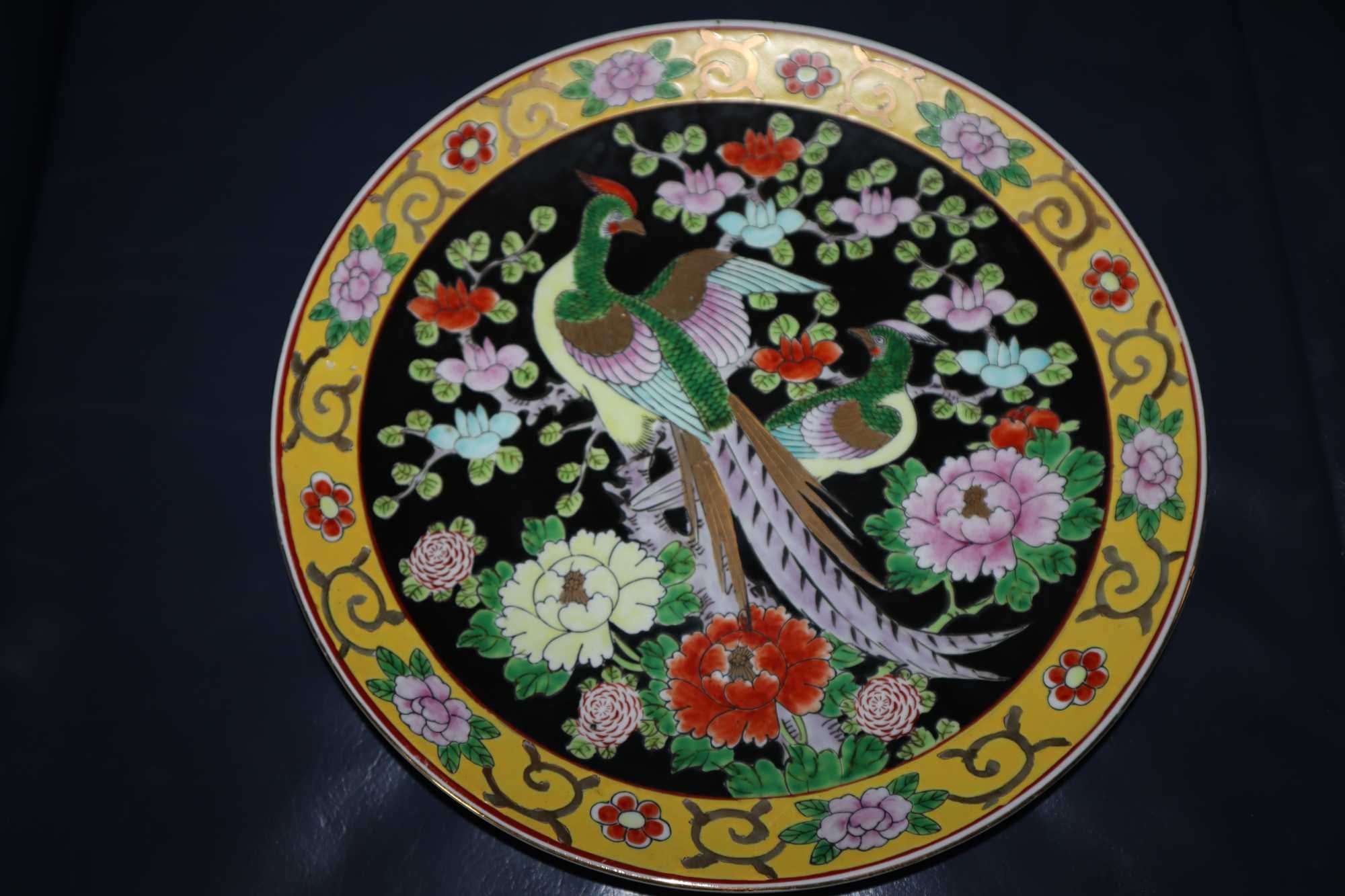 Patera Polichromia Vintage Bażant Ptak Kwiat Wiśni Japonia b061826