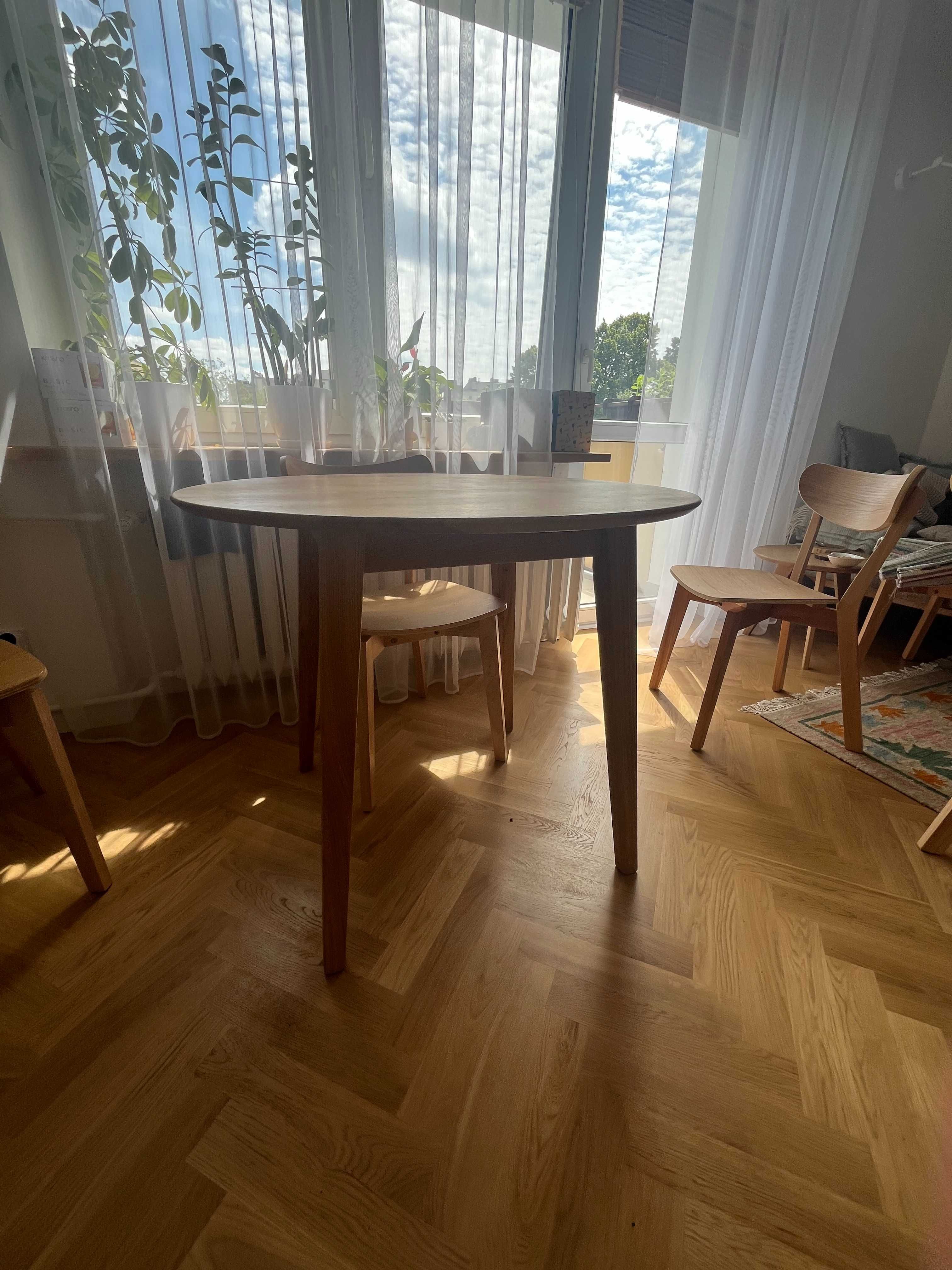 Stół dębowy okrągły 90 cm Orbetello, lite drewno, Meblekatmandu