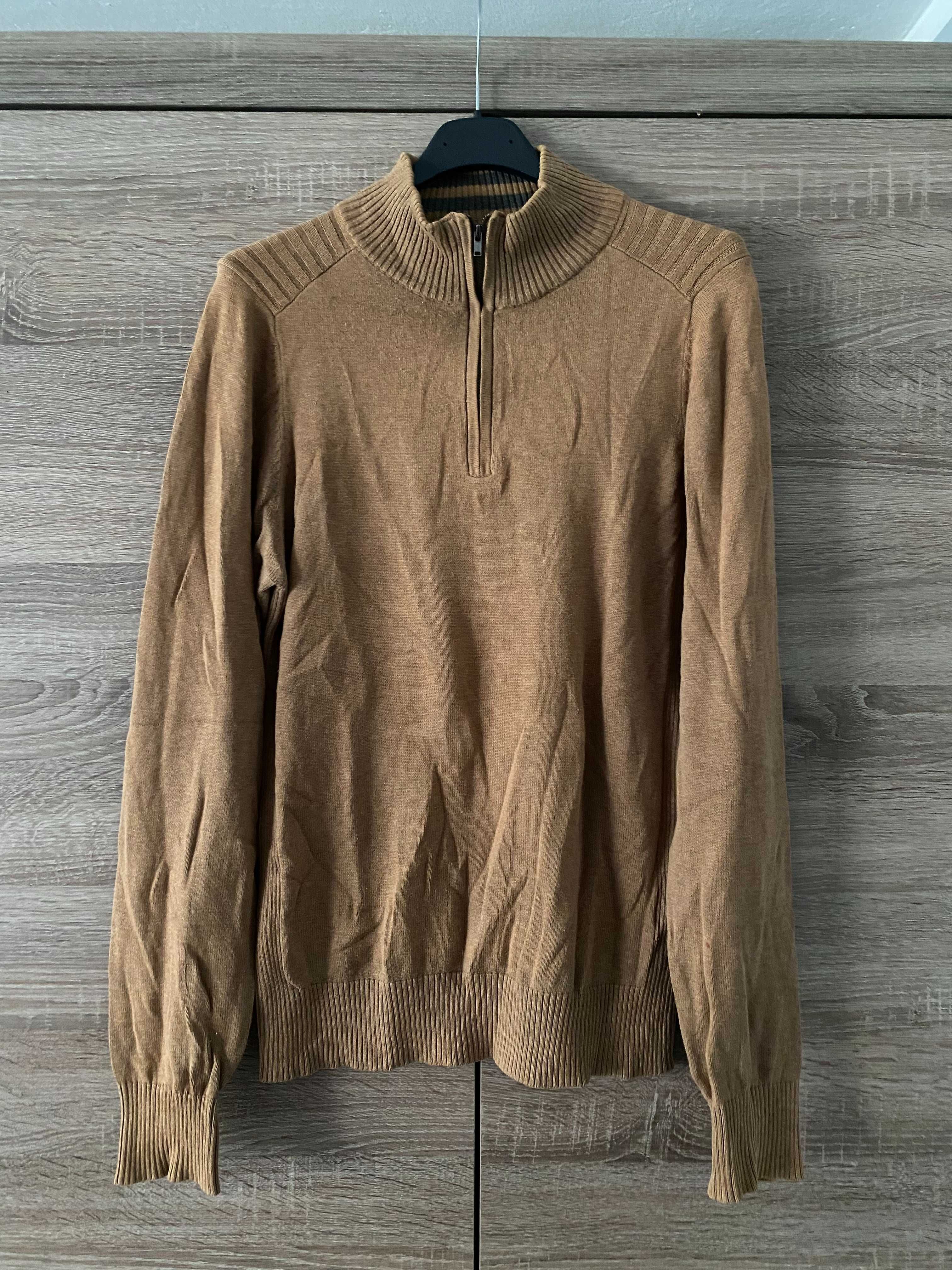 Sweter męski z zamkiem brązowy Next XS bawełniany bawełna z golfem