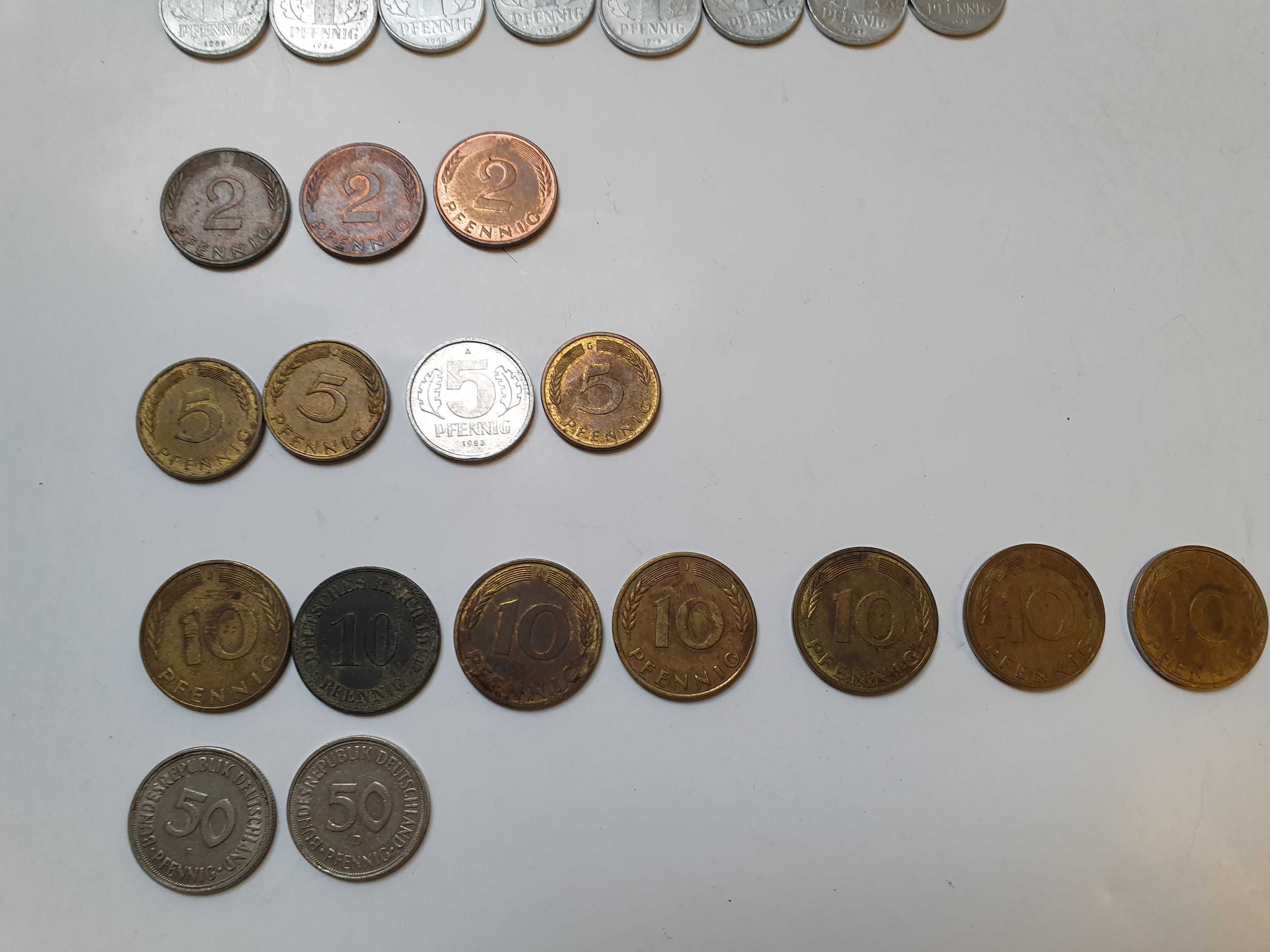 Zbiór 48 monet: 1,2,5,10,50 pfenning, 1942- III Rzesza-NRD-RFN