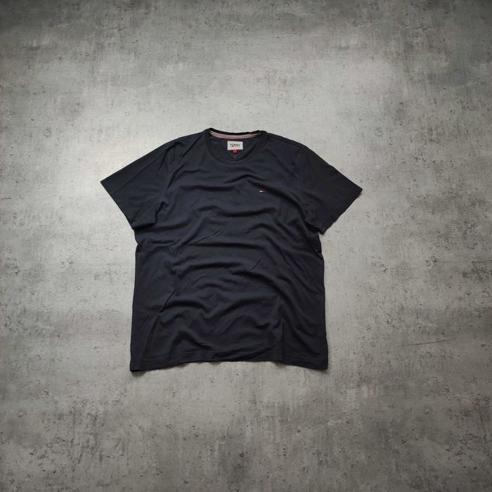 MĘSKA Koszulka Basic Klasyczna Bawełna Granatowa Logo Tommy Hilfiger