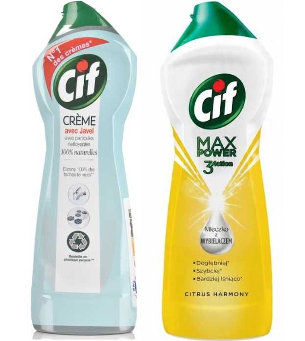 Zestaw 2x mleczko Cif Max Power + Cif Creme Javel z mikrokryształkami
