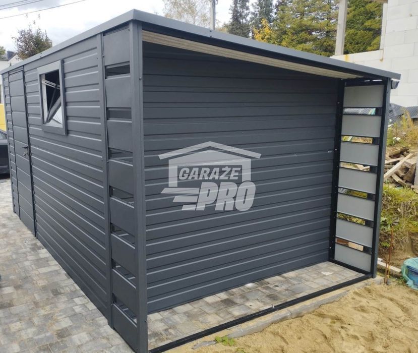 Domek ogrodowy schowek 4x2 + wiata 0,5m drzwi okno antracyt GP232
