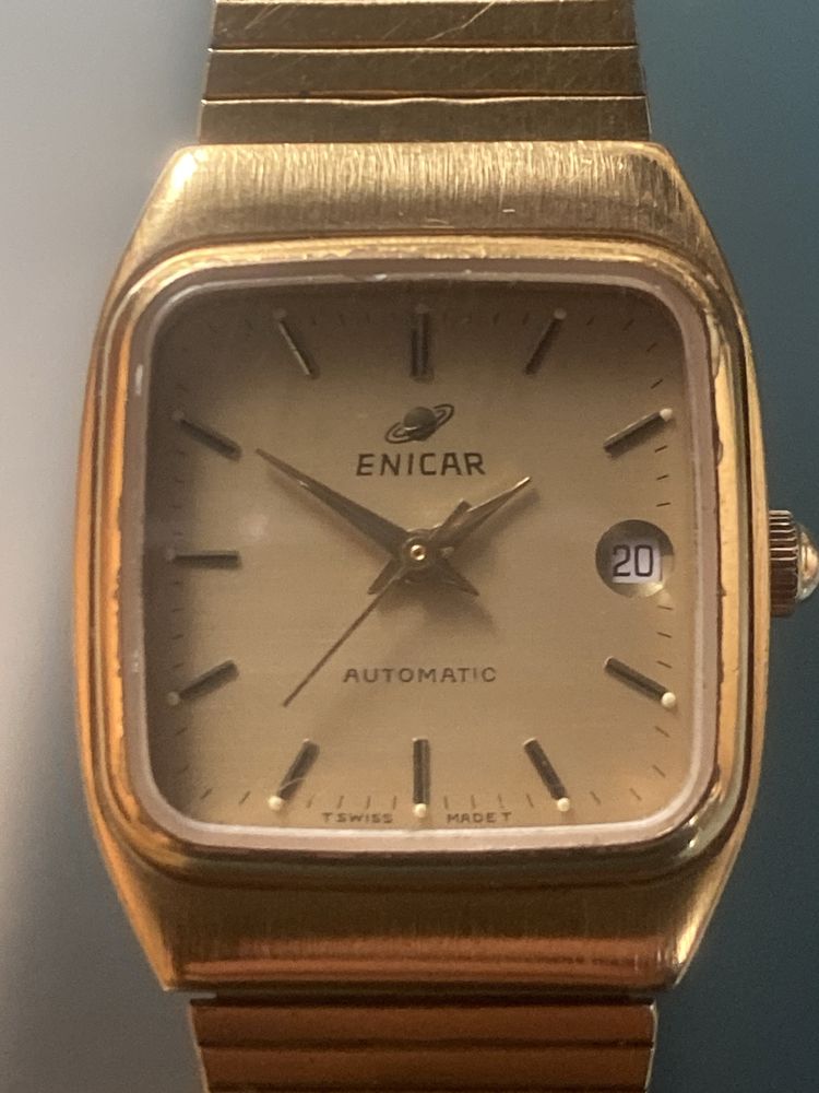 Enicar Automatic złocony damski zegarek szwajcarski Swiss Made sprawny