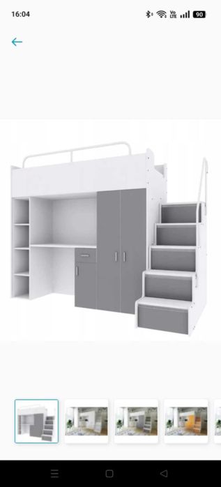 Łóżko piętrowe z szafą i biurkiem