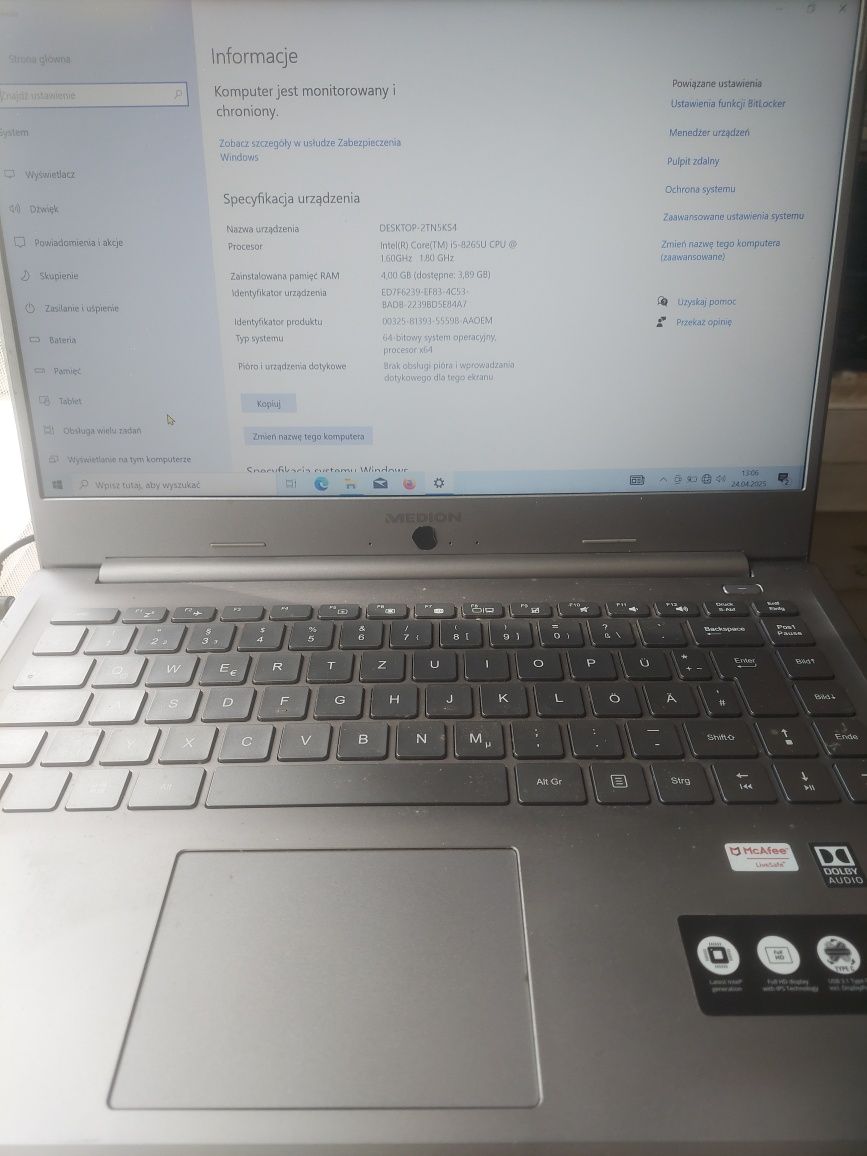 Medion E7420 ekran 17,3" F-HD cpu i3-6100U 4x2,3GHz dysk M2.sata 128GB