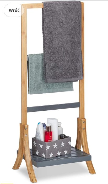 Nowy Relaxdays Bambusowy wieszak na ręczniki, z półką i 3 drążkami