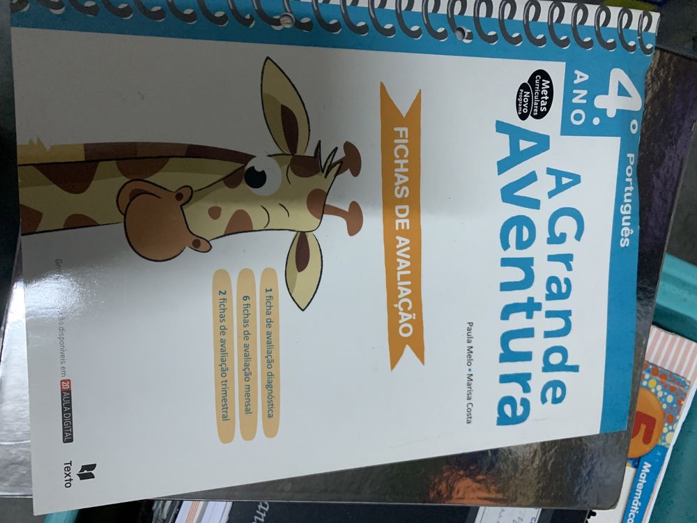 Manual escolar de Português 4 ano, caderno de fichas e avaliação.