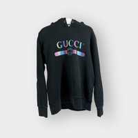 Oryginalna Bluza Gucci Hoodie Rainbow Belt Logo Czarna