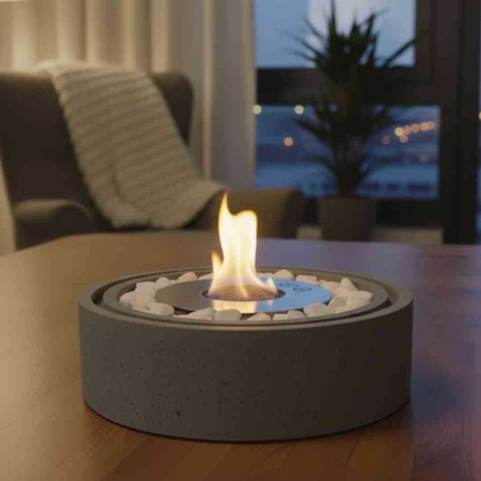 Biokominek wolnostojący z betonu na stół