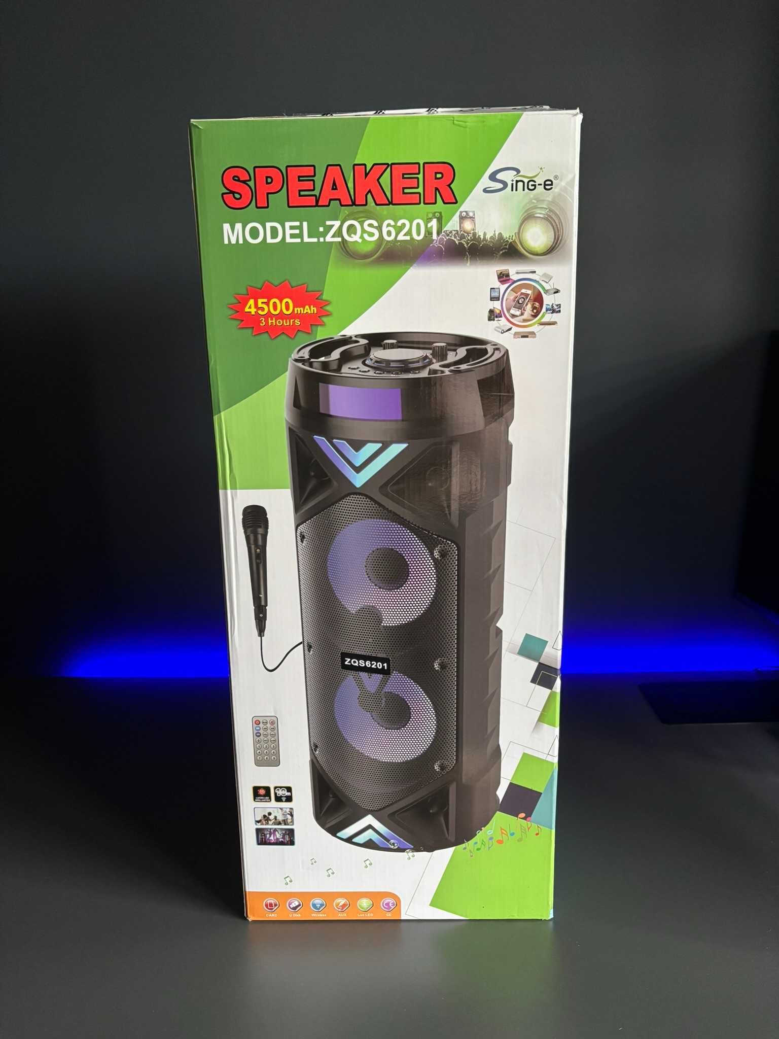 Głośnik Bluetooth SPEAKER ZQS6201 Kolumna Led z mikrofonem i pilotem