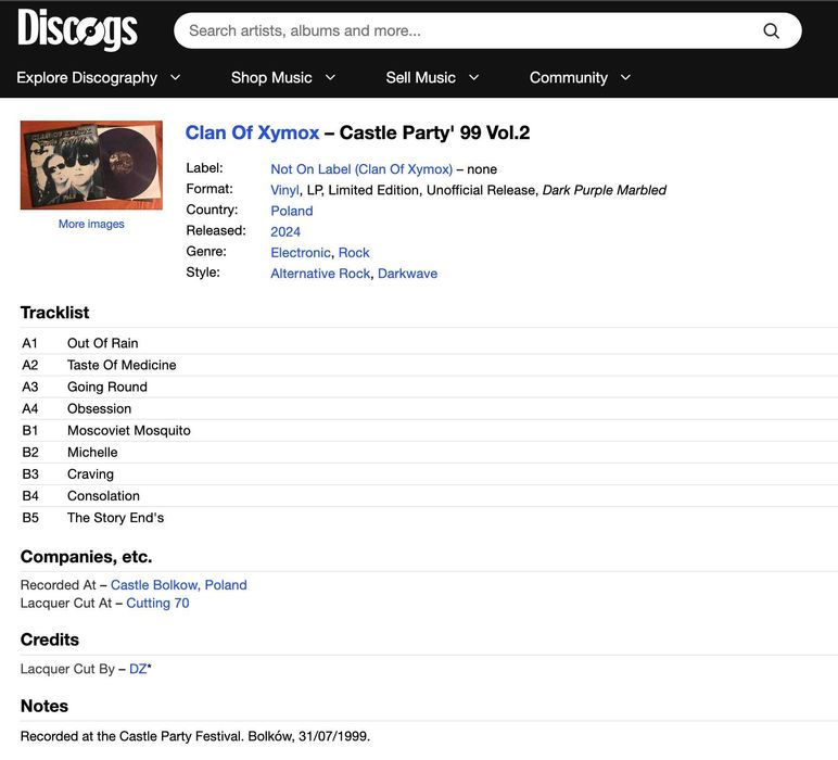 Clan OF Xymox Castle Party 99 Podwójny fioletowy Kolekcjonerski winyl