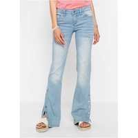 bonprix niebieskie jeansowe spodnie damskie dzwony z zatrzaskami42/44