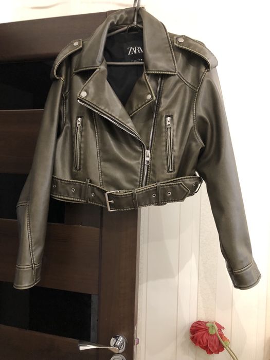 Женская кож зам куртка , косуха , цвет хаки , размер М , L