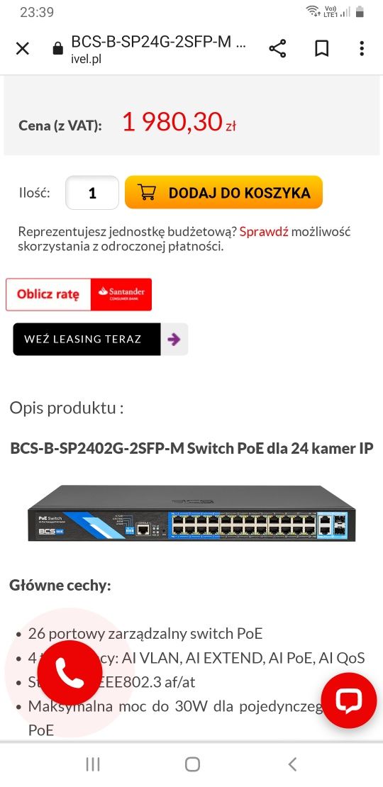 Switch PoE dla 24 kamer ip