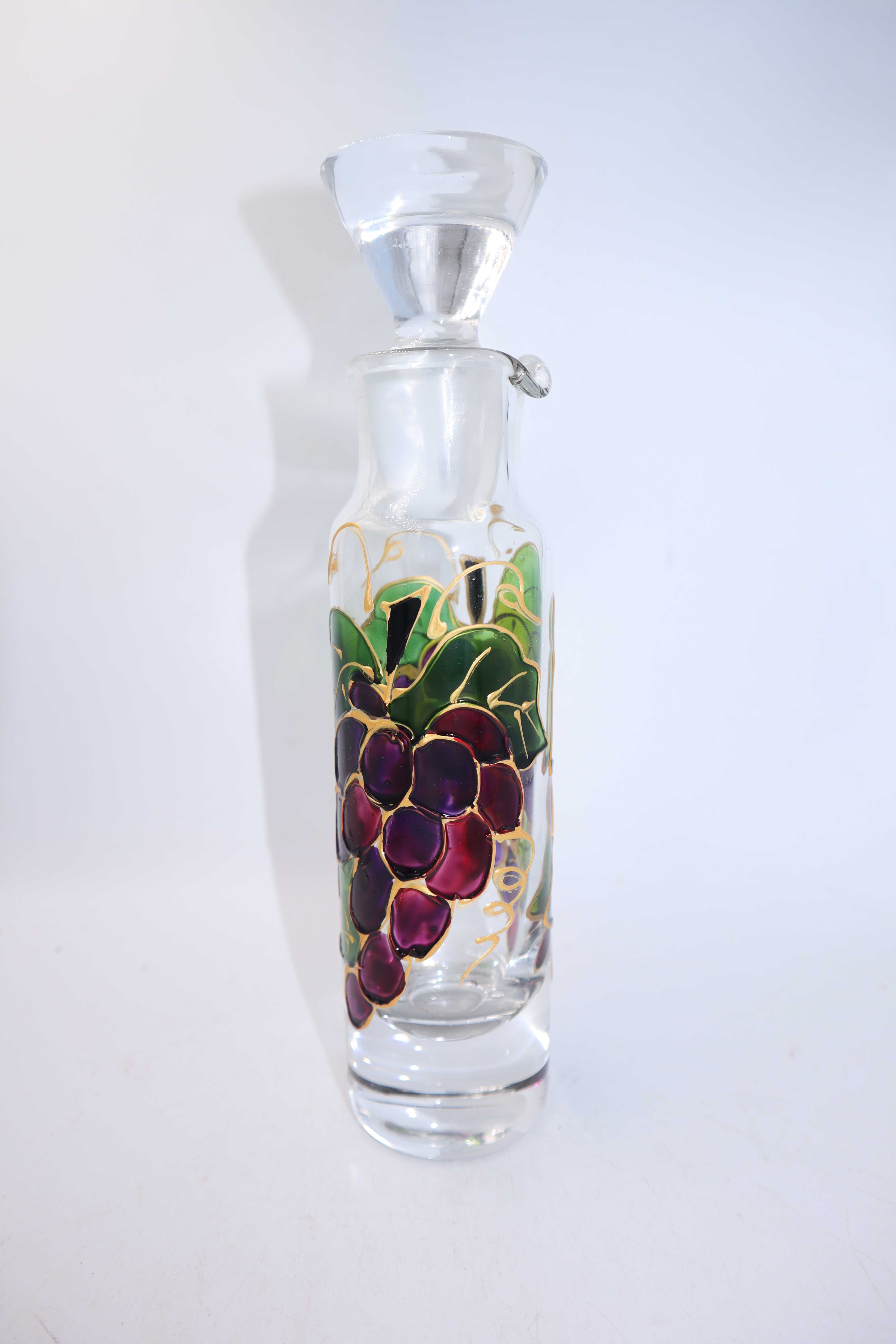 Karafka szklana ręcznie malowana winogrona grube szkło L