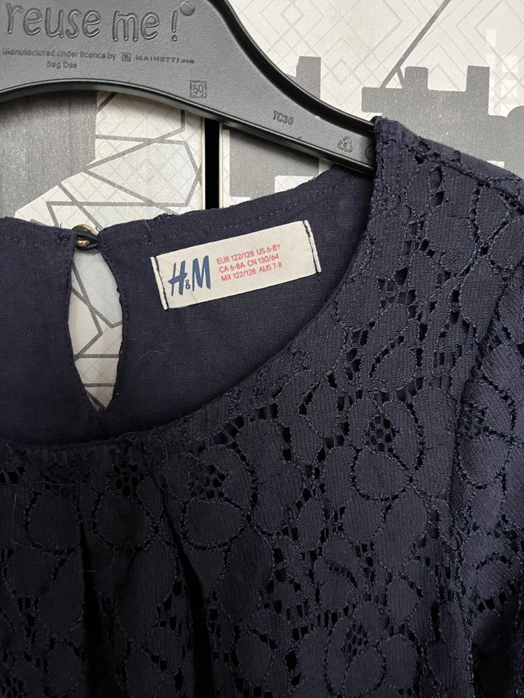 H&M 122/128cm galowa koronkowa granatowa sukienka święta sesja szkoła