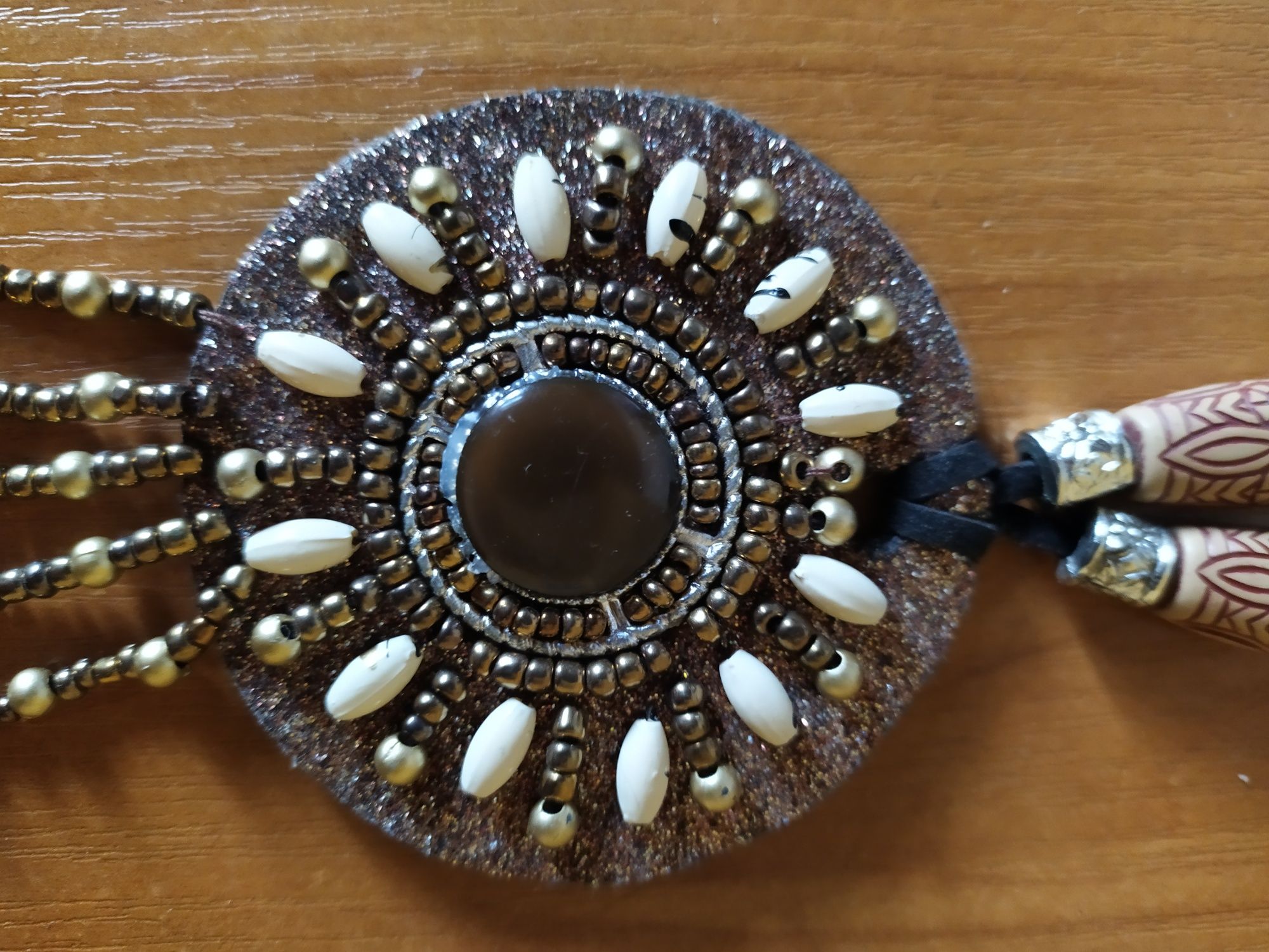 Кулон ручная работа восточный стиль ожерелье бисер кожаный шнур подвес