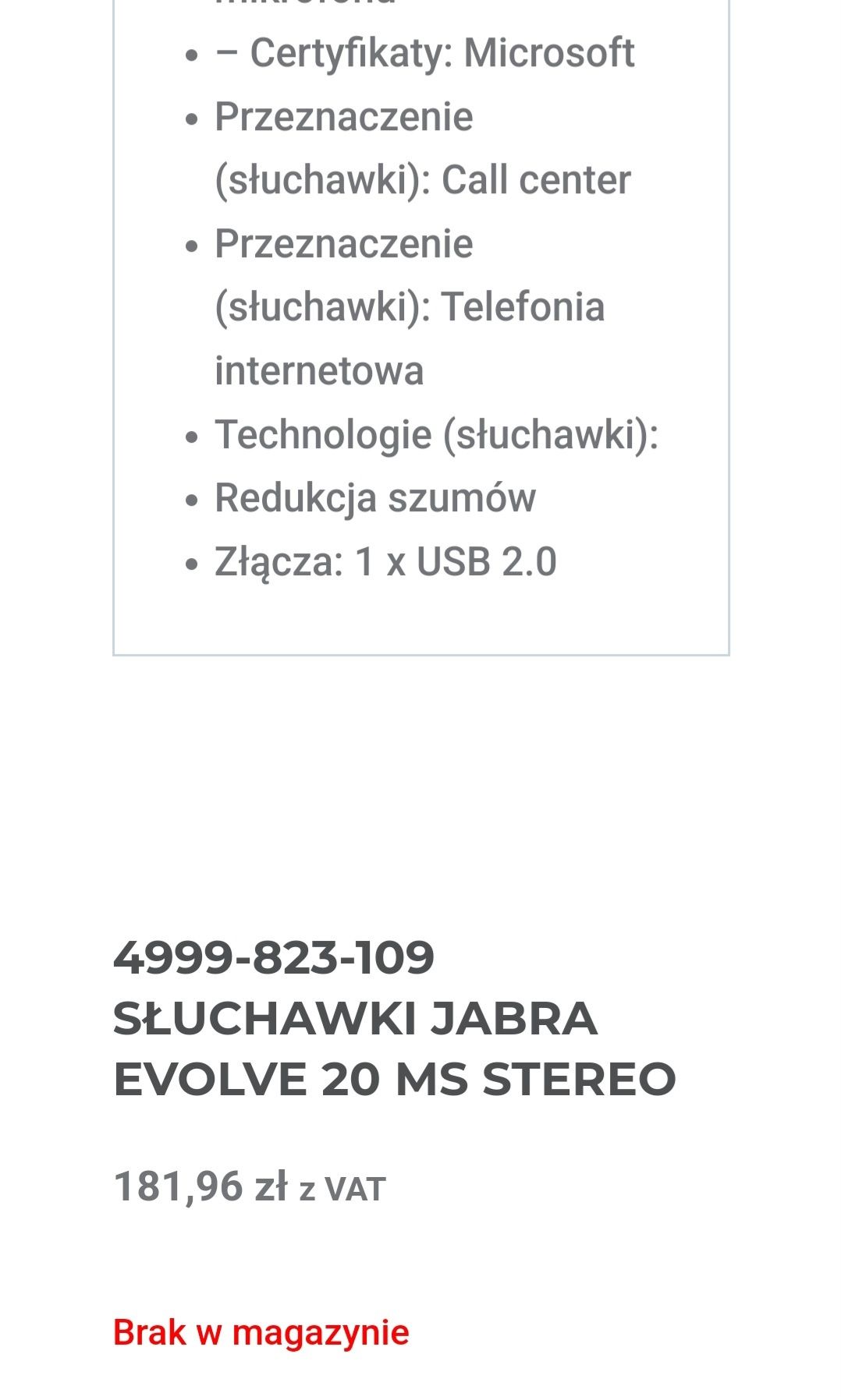 Słuchawki Jabra Evolve 20 MS