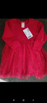 Nowa Czerwona sukienka z tiulem dla dziewczynki rozmiar 74 H&M