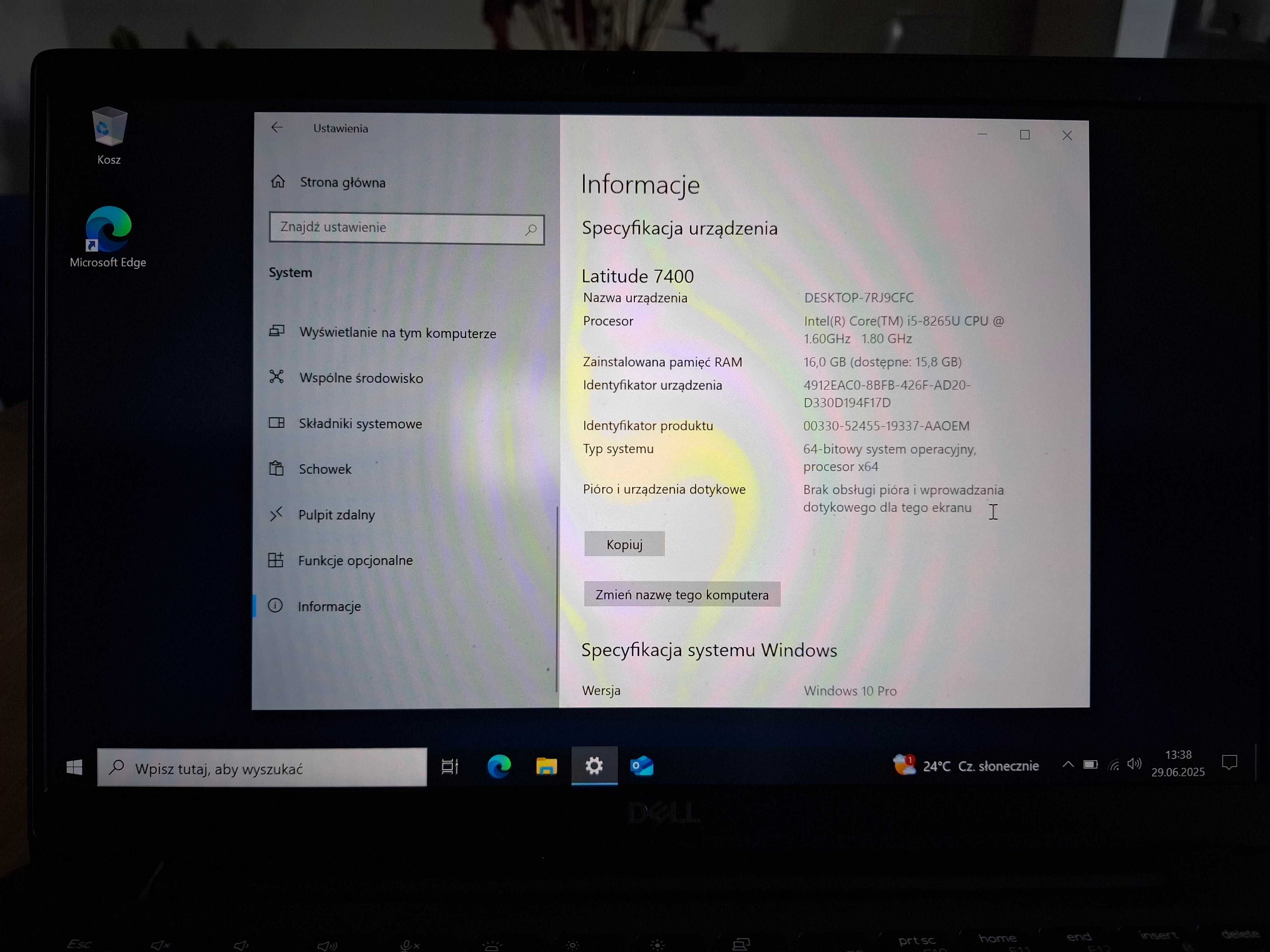 Mocny Laptop Dell Latitude 7400 14"/i5-8265U/16GB/256SSD/W10pro