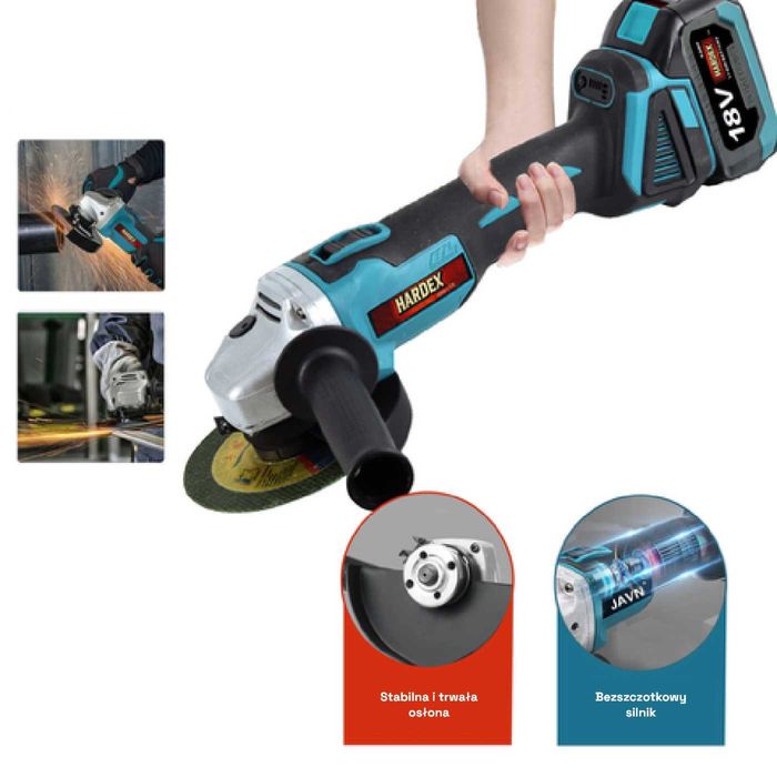 HARDEX Szlifierka kątowa bezszczotkowa 125 mm 2 x aku 4.0 Ah