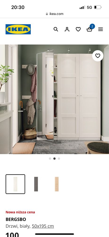Ikea pax drzwi Bergsbo biale z zawiasami 50x195cm