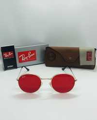 Круглые красные очки Ray Ban Round Metal 3448 Gold|Red