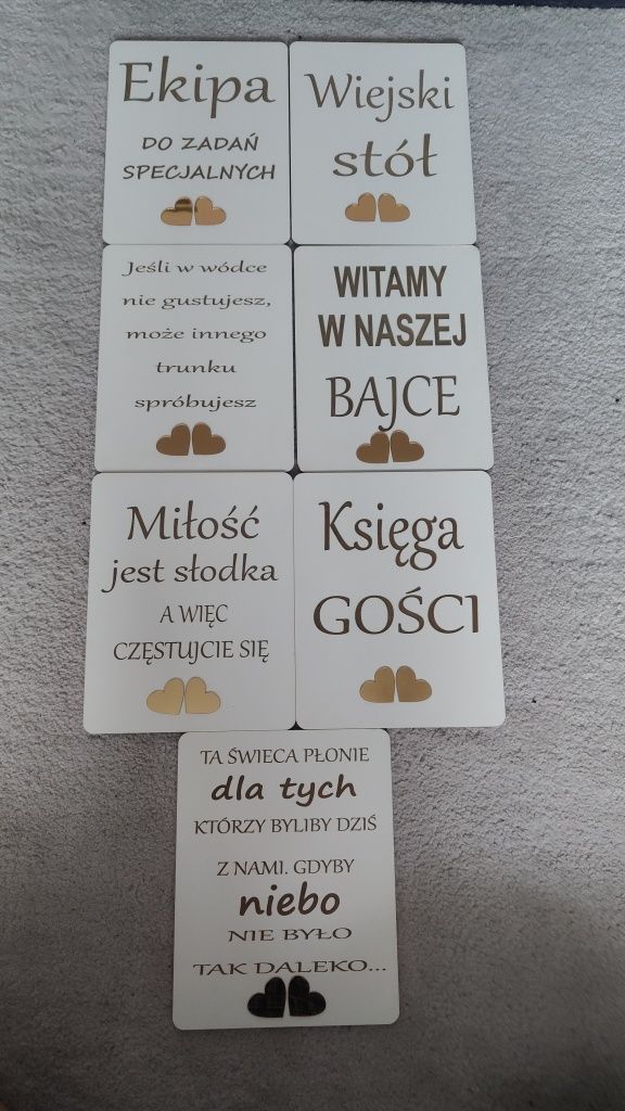 Tabliczki ślubne, weselne 7 szt. Księga gości, słodki stół, wiejski