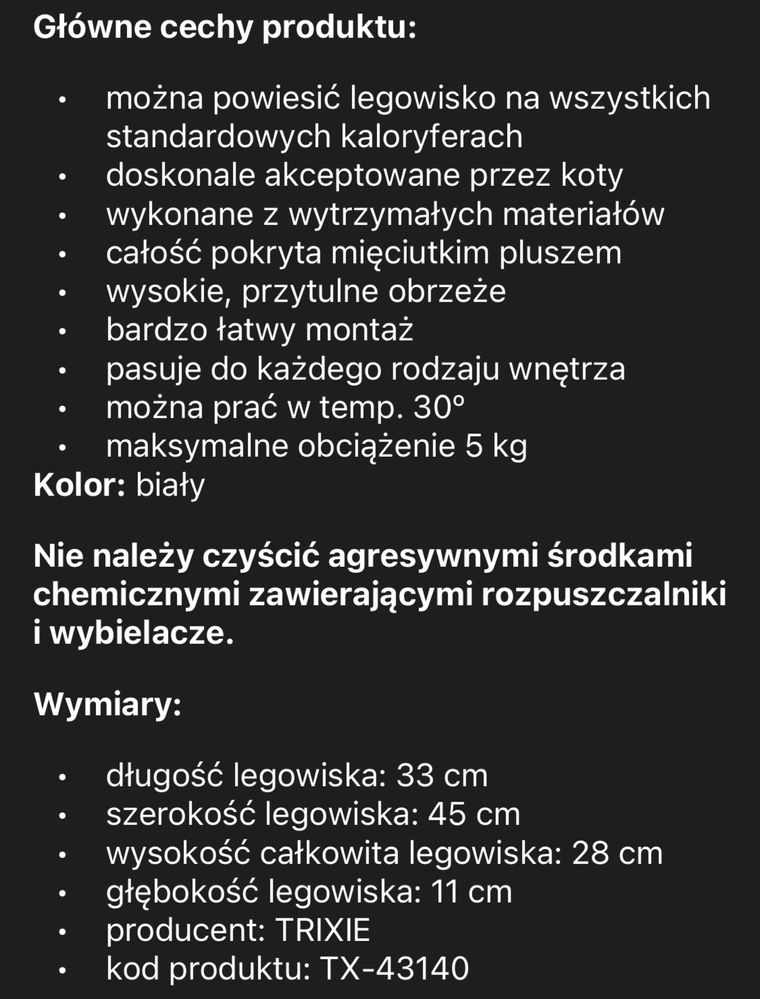 Legowisko na kaloryfer dla kota