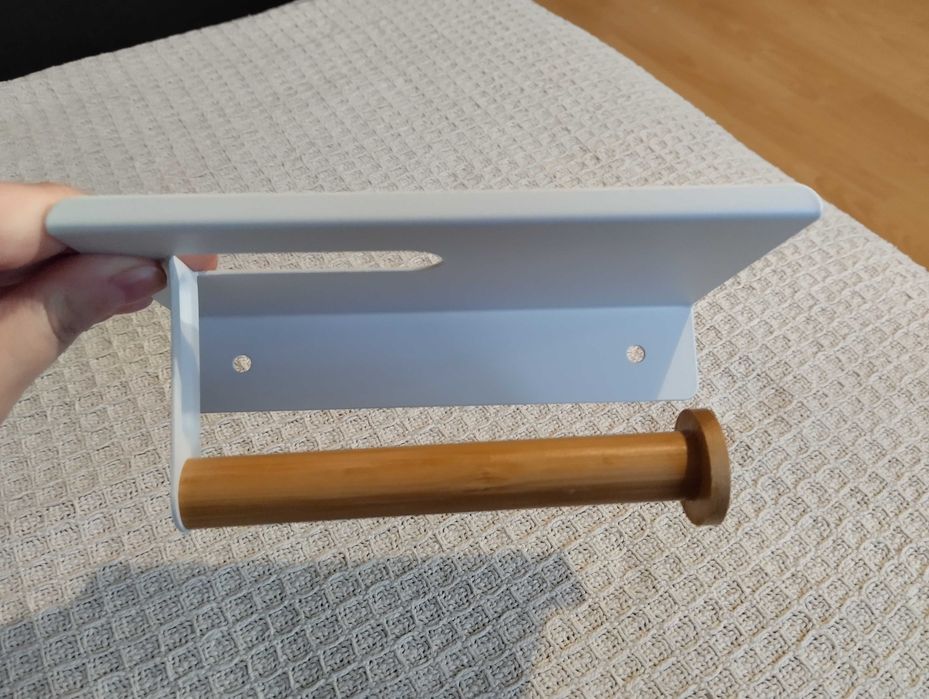 Uchwyt wieszak łazienkowy na papier toaletowy Tadar Wood biały
