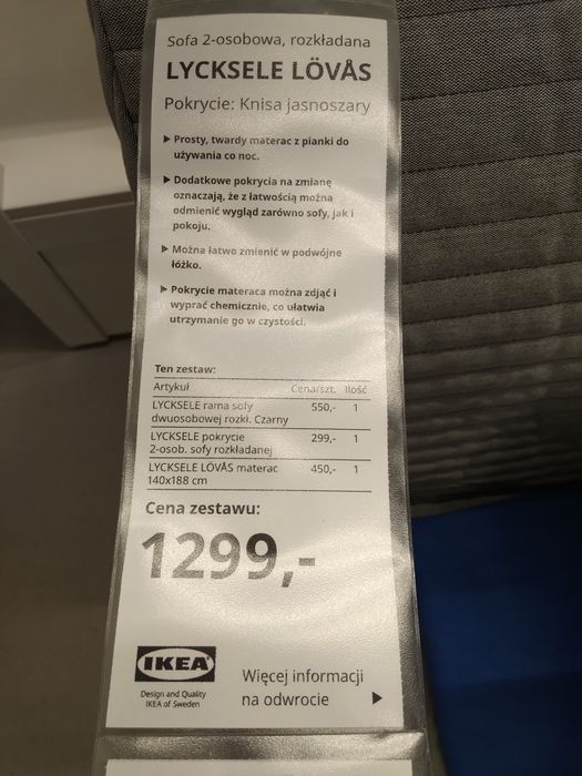 Sofa 2 osobowa rozkladana  IKEA  LYCKSELE LOVAS.