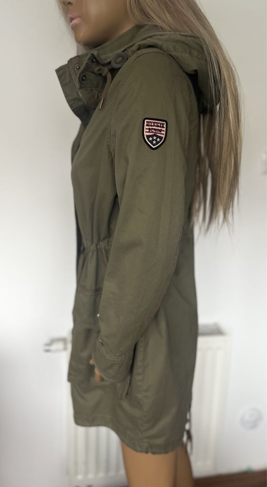 Tommy Hilfiger płaszcz parka khaki S 36 z kapturem przejściowy