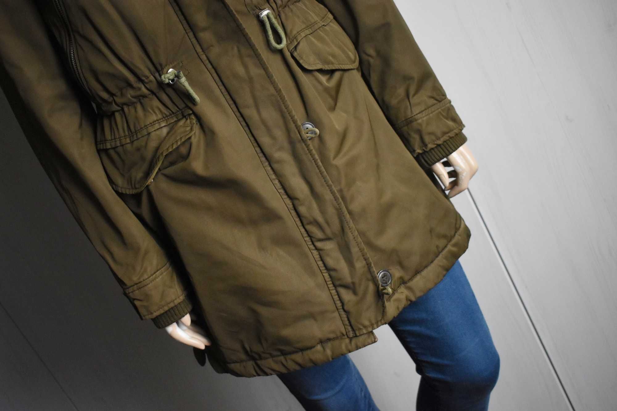 Kurtka zimowa XS 34 parka Zara futro ocieplana z kapturem płaszcz
