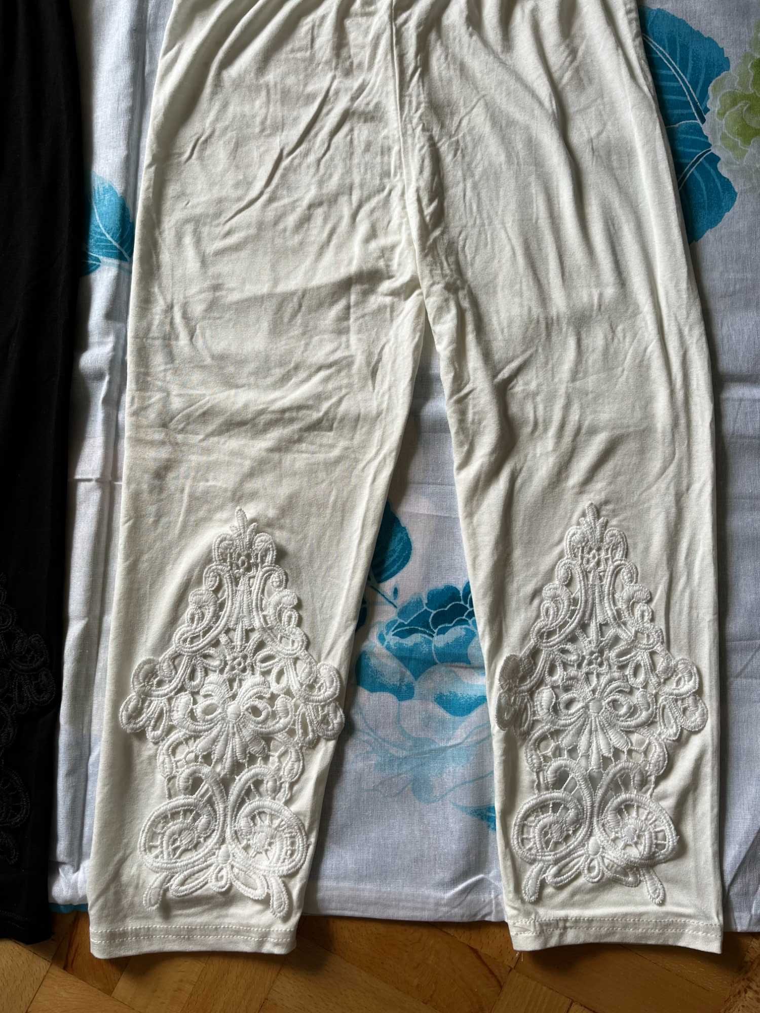 2 pary legginsow damskichz koronką czarne i biale R S