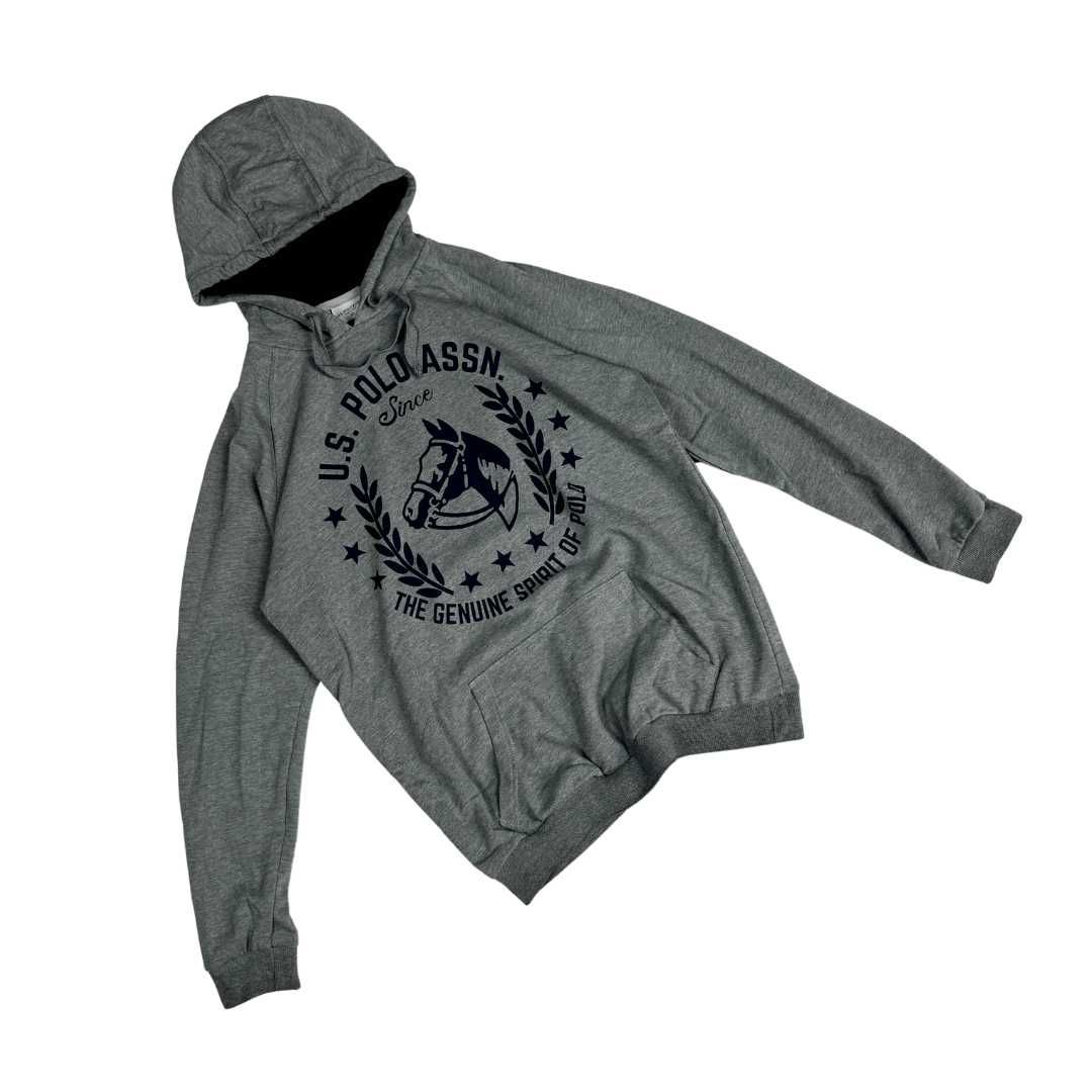 U.S. Polo Assn. grey hoodie szara bluza z kapturem duży nadruk