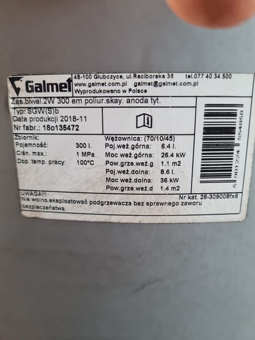Pompa ciepła woda Fervor Cubo H, bojler Galmet 300l, naczynia