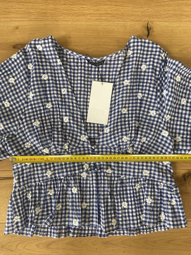 Top w kratke vichy z haftem bluzka w kratke Zara nowa L Xl