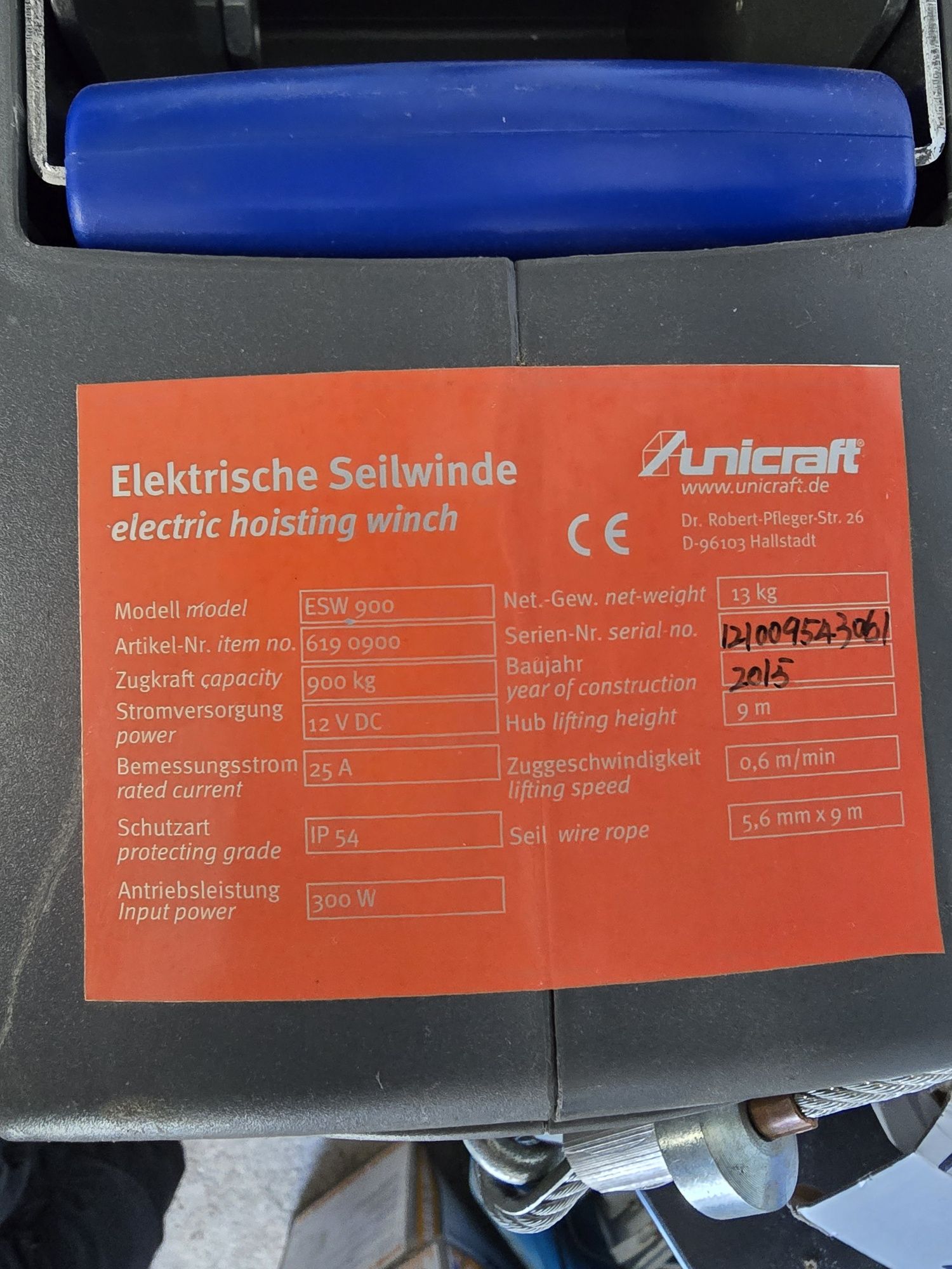 Wciągarka elektryczna 900kg 12V  Unicraft ESW 900 samochodowa do quada