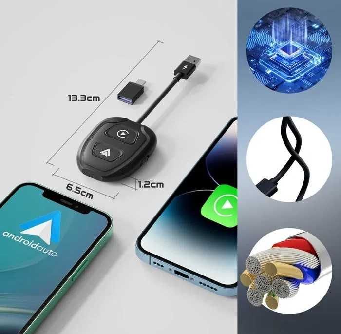 Bezprzewodowy Android Auto Adapter Carplay Iphone Wifi Bt Niezawodny