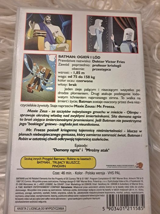 Kaseta VHS "Batman ogień i lód", Warner bros unikat!