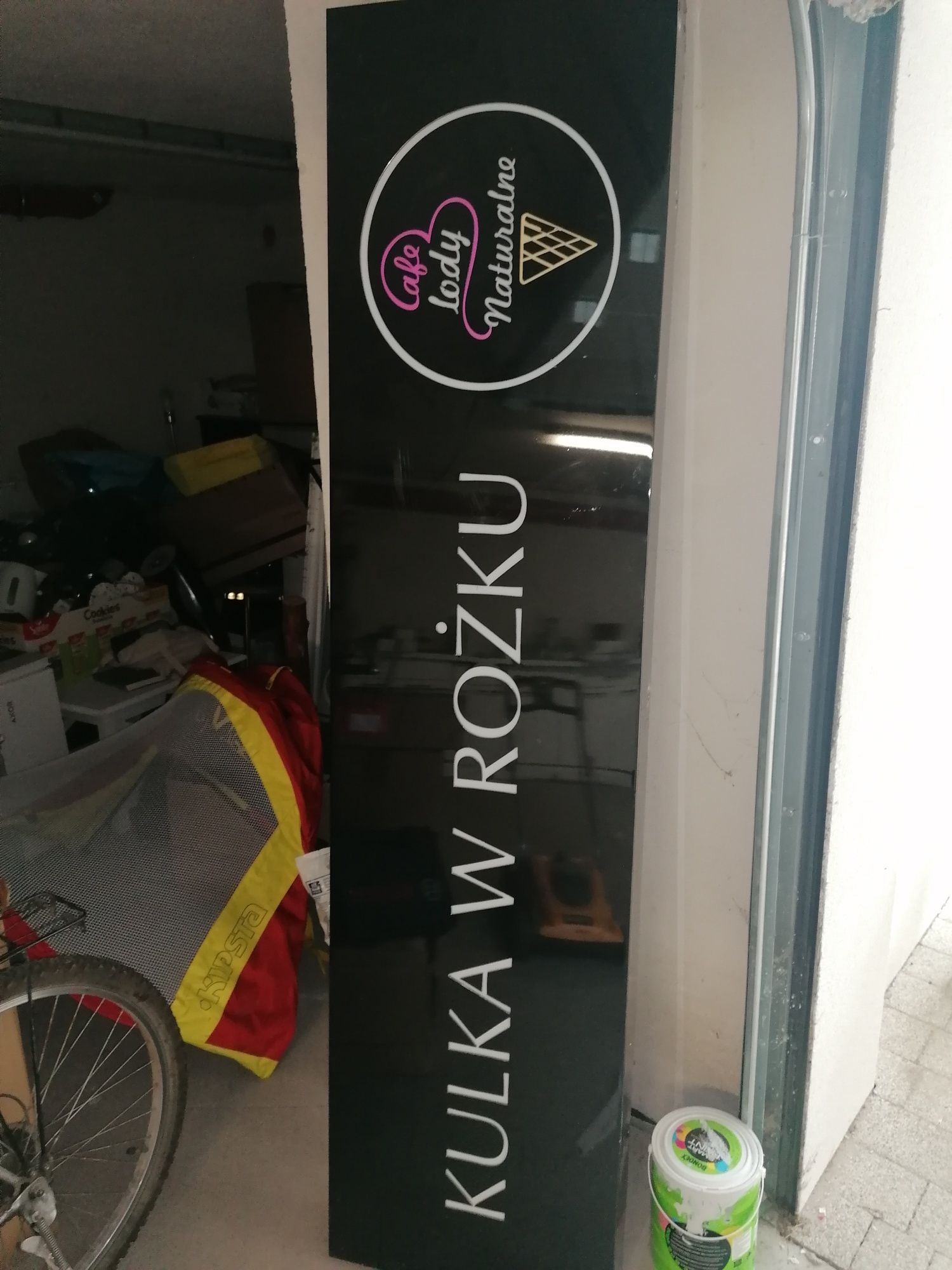 Reklama lody  świetlna neon plafon 200 cm na 50 cm logo na foto