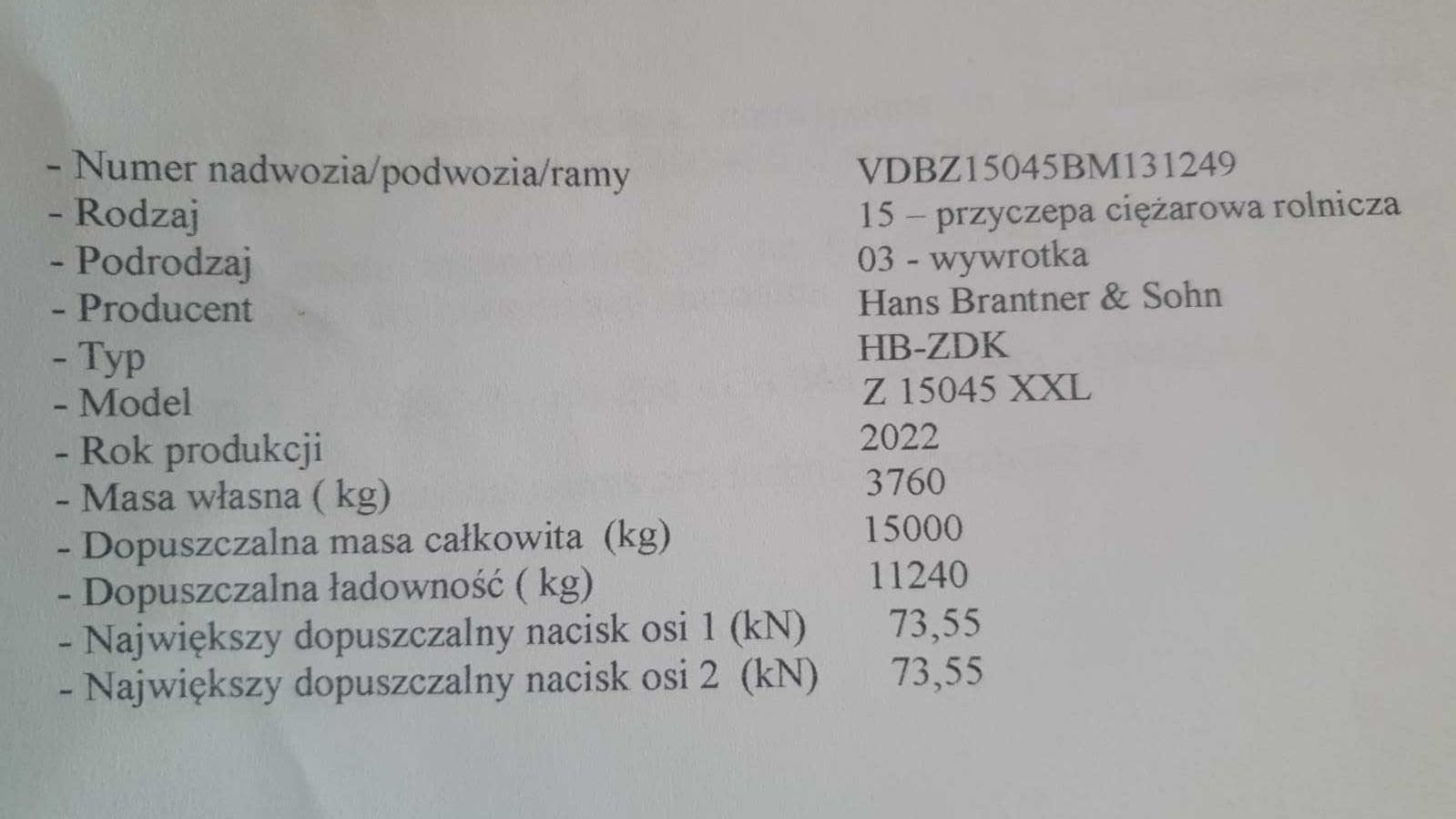 przyczepa do zboża Brantner wywrot 3 strony Nowa od ręki