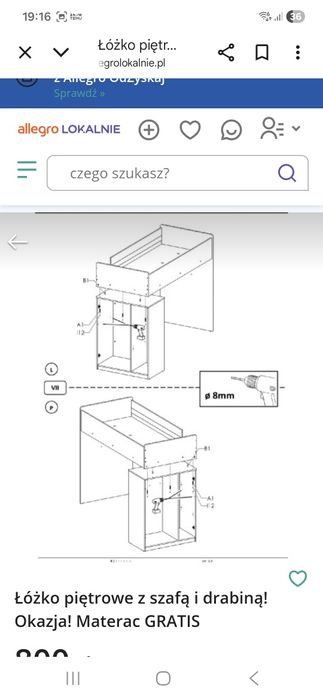 Łóżko antresola pietrowe z szafą I komodami