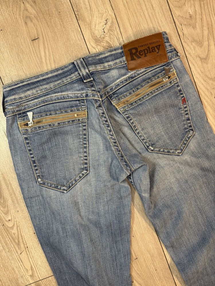 Jeansy Replay Denim z zamkami niski stan biodrówki y2k vintage retro