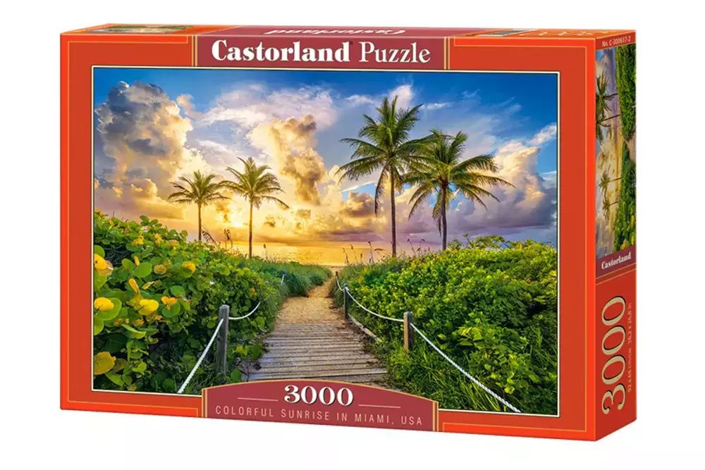 Puzzle 3000 elementów. Wschód słońca, palmy Miami, USA. Castorland
