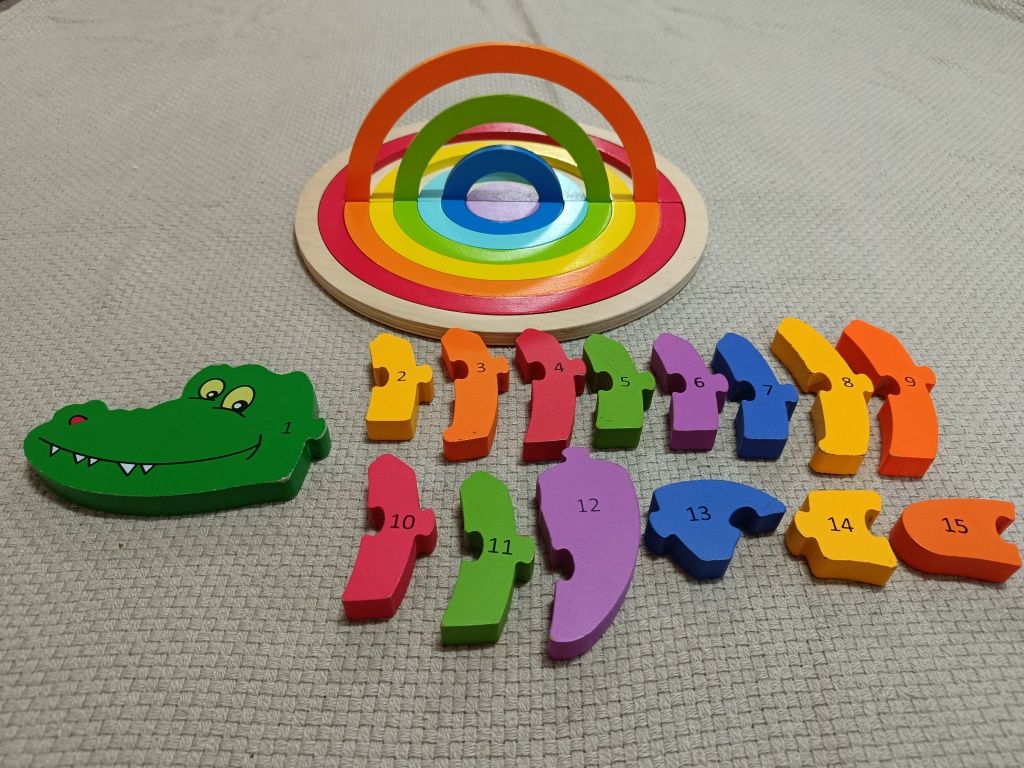 Puzzle Crocodilo em Madeira - Brinquedo Montessori (15 peças)